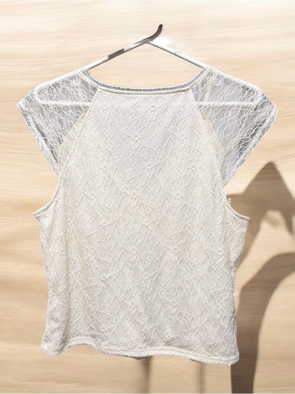 No Boundaries Cream Lace Cap-Sleeve Tie Front Blouse - Picture 2 of 3